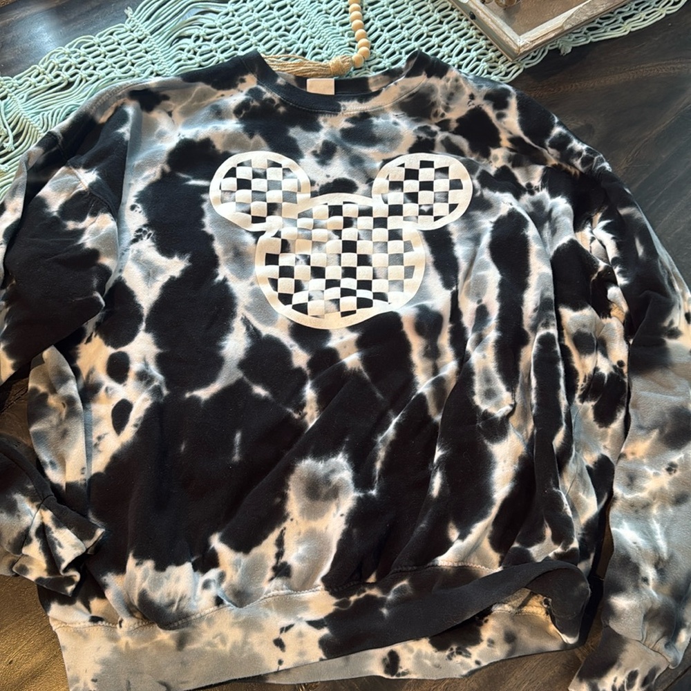 Black and White Tie-Dye Mickey Sweatshirt